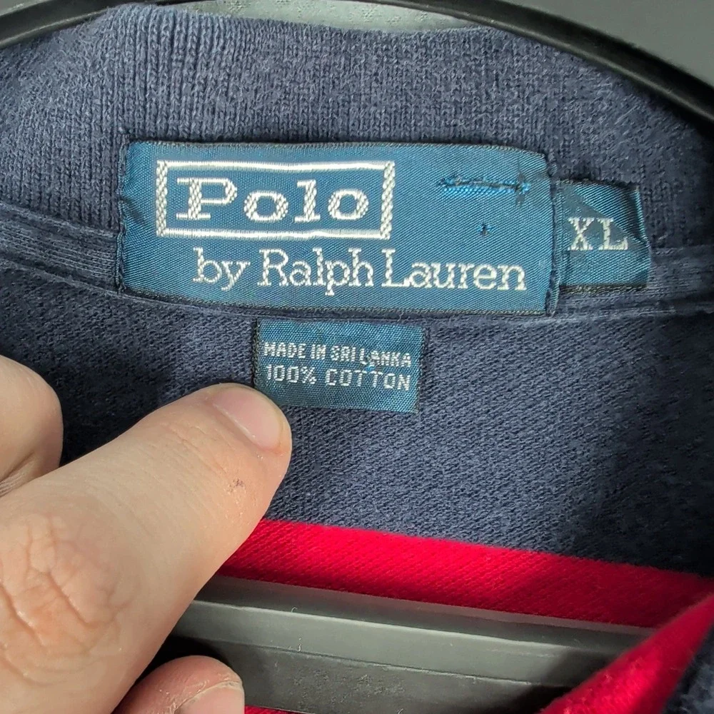 Polo Ralph Lauren Polo Shirt Mens‎ XL Red Navy Blue Striped Cotton Short Sleeve